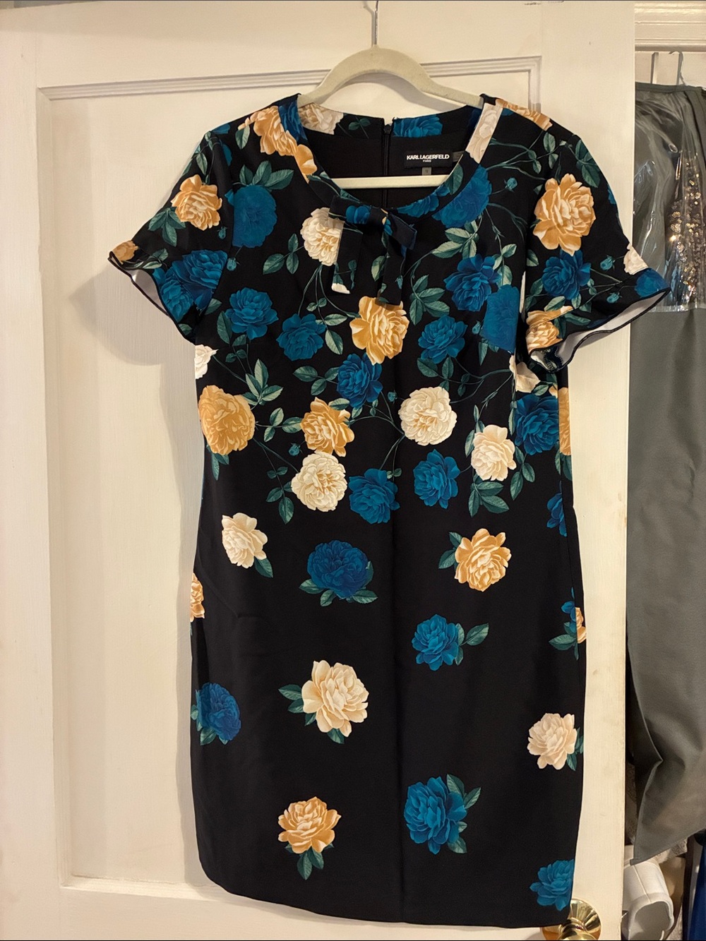 Karl Lagerfeld Black Dress with Teal & Mustard Floral Print